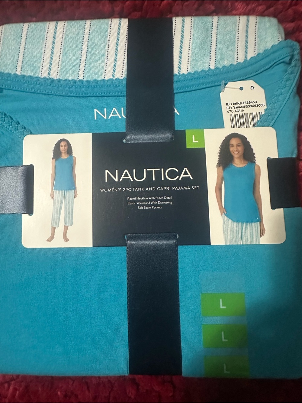 Nautica Aqua Sleeveless Tank and Striped Capri Pajama Set